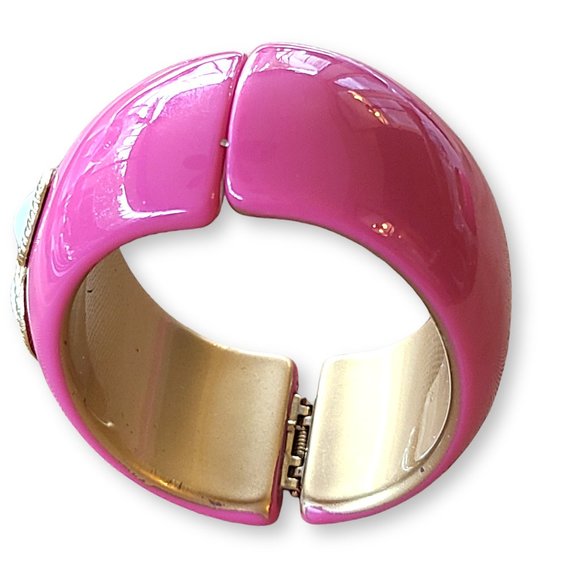 Hot Pink Clamper Bracelet with Pearlized Double-Infiity Motif - Picture 4 of 6